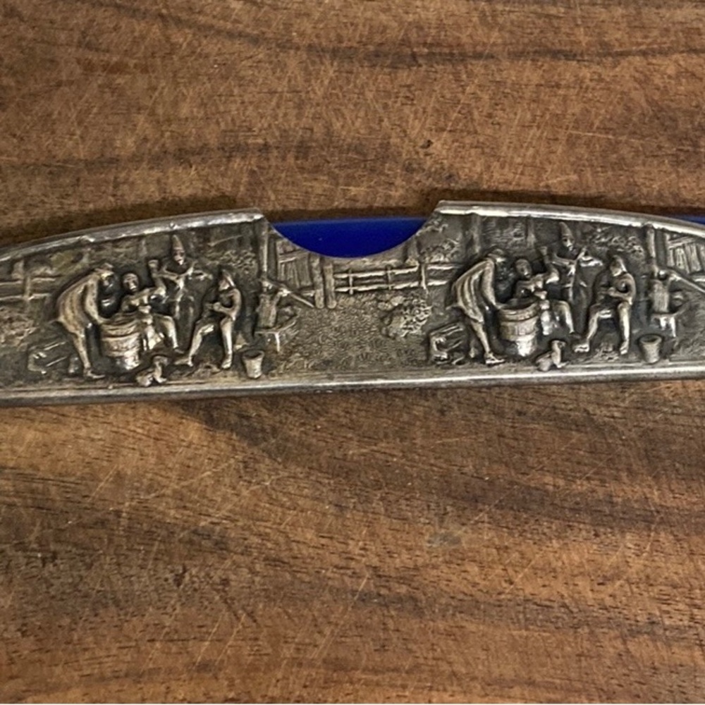 Vintage Hair Comb Holder Made in Denmark Depicts Rural Denmark Scene Embossed